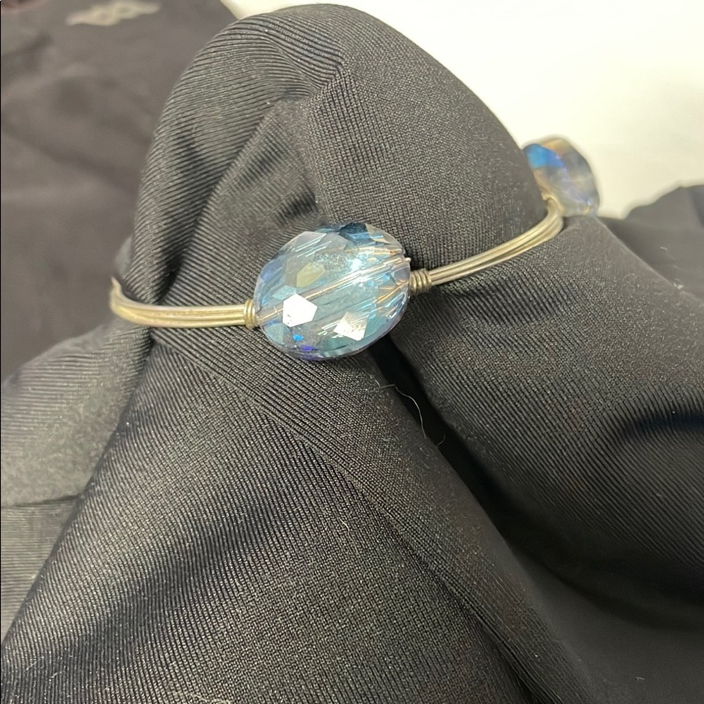 Blue and Silver Opal Bracelet with Minimalist Design